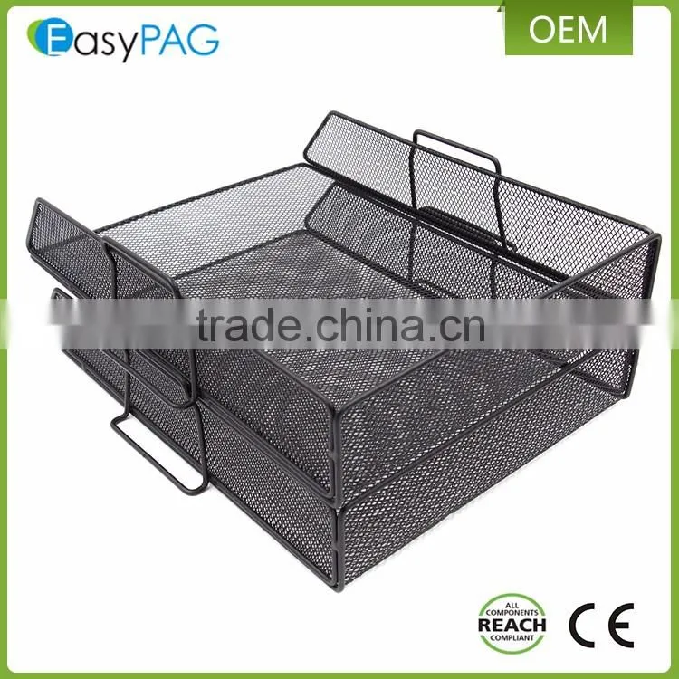 Metal mesh desk office desk organzier magazine rack / holder document tray with becket