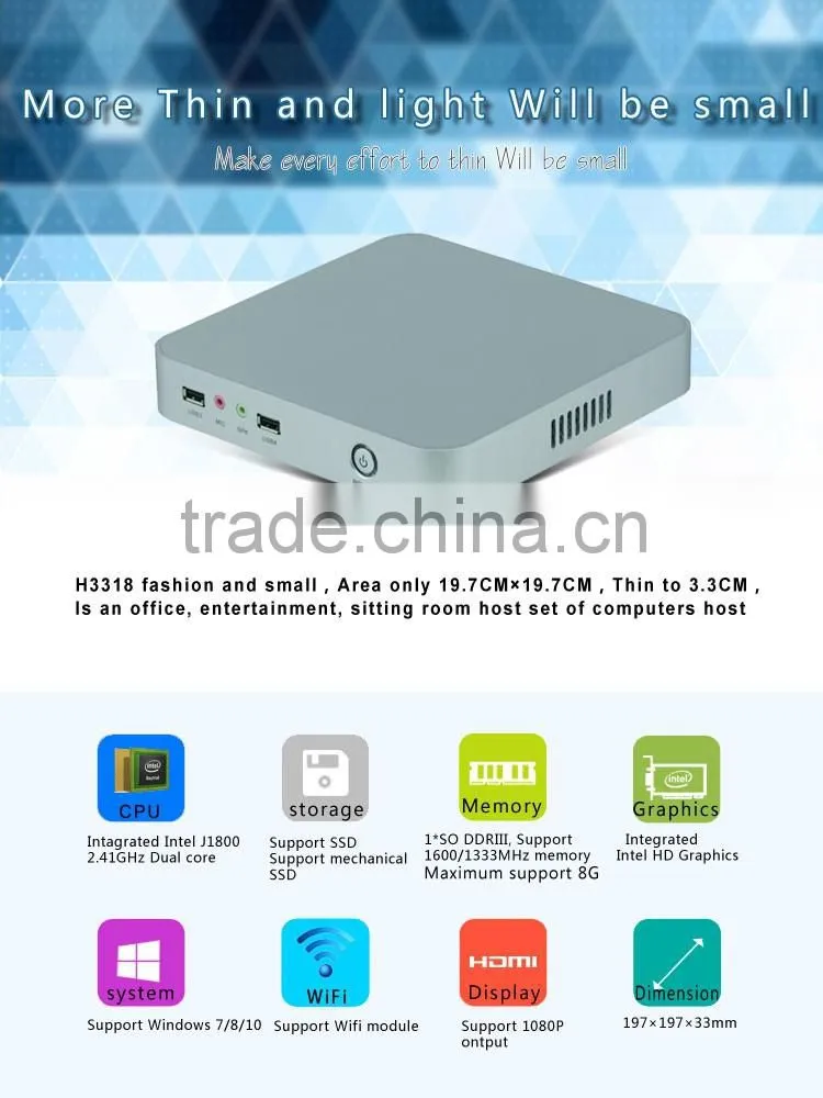 HTPC Intel Baytrail J1800 2.41Ghz Dual Core Fanless Mini Barebone PC, USB2.0, WiFi, VGA