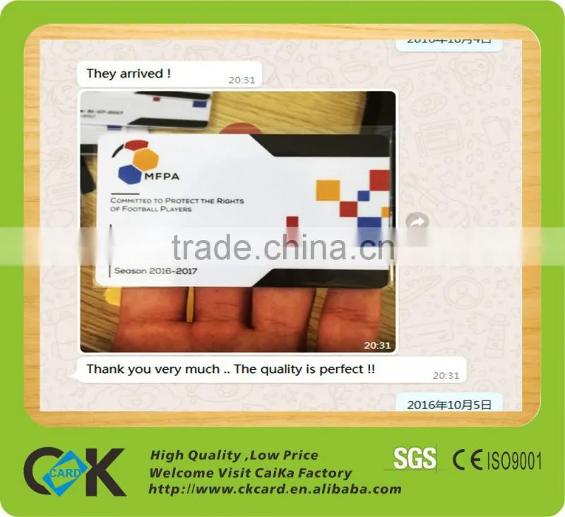 Eco-friendly plastic!Printing employee card sample from gold manufacture