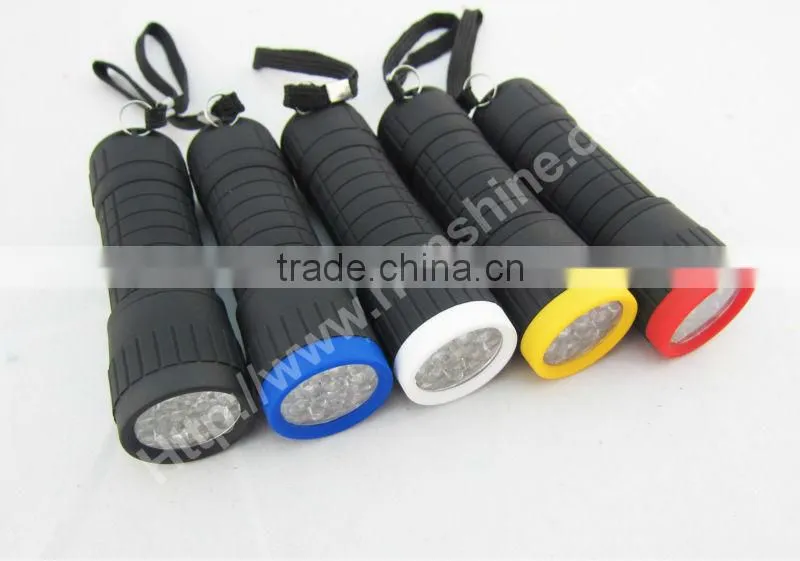 mini multicolor 14 led rubber flashlight with 3aaa battery