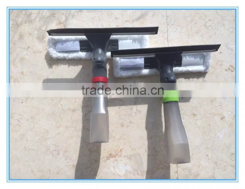 Spray window brush window cleaner with microfiber and rubber wiper strip