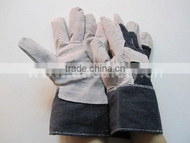 DDSAFETY 2017 Cow Split Leather With Blue Canvas Back Safety Work Gloves