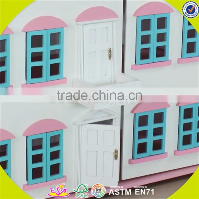 Wholesale kids beautiful wooden dollhouse miniatures fashion baby wooden dollhouse toy W06A030