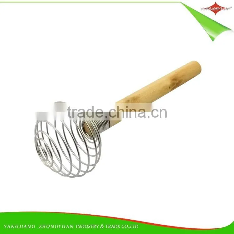 ZY-C1033 12 inch stainless steel head egg whisk wood handle egg beater