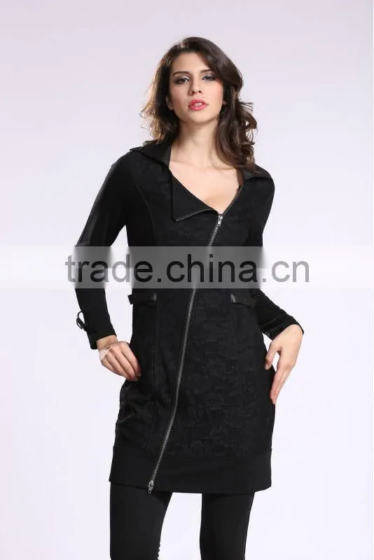 2014 New Fashion Ladies' Long Coat Asymmetrical Zipper Design Women Winter Overcoat