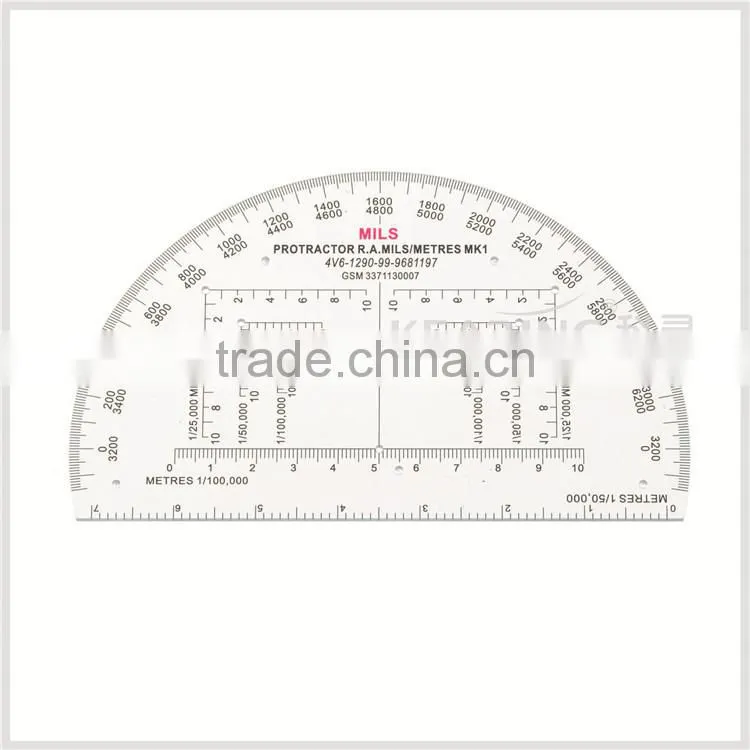 Chinese custom 6 inch half moon 360 degree plastic protractor, transparent high quality protractor for military training # KMP-1
