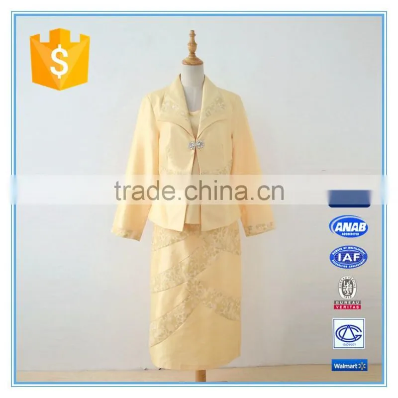 Fancy Lace Micado 3 Pieces Women Church Suit Business Suits With Pretty Buckle