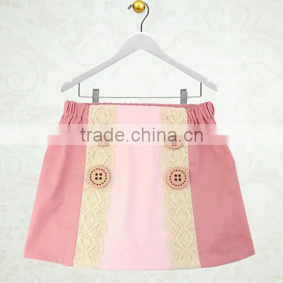Wholesale children's boutique clothing girls cotton skirt lace trim button design