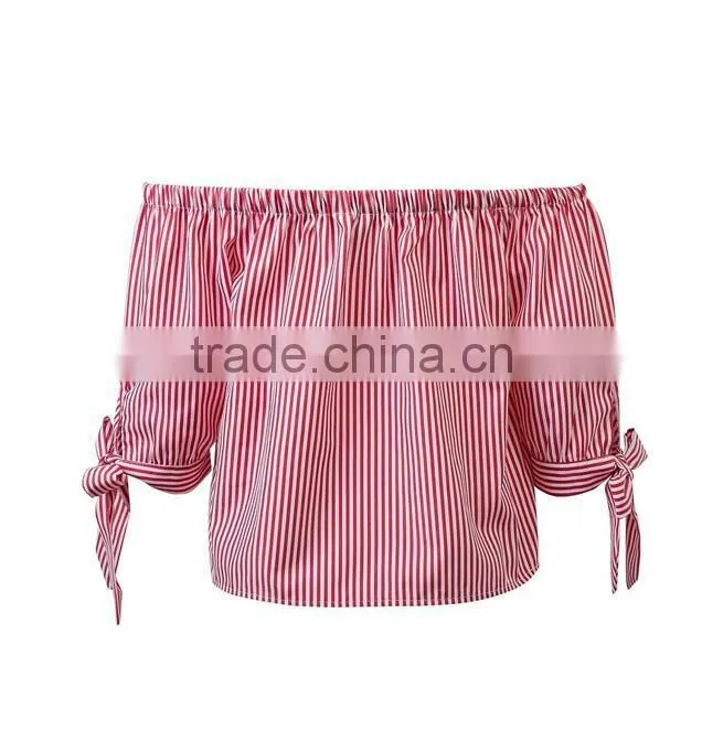 Runwaylover EY2331B New Design 2017 Ladies Fashion Off-Shoulder Stripe Blouse
