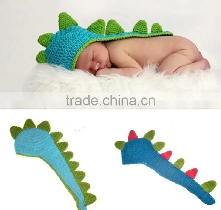 Kalevel Cute Cartoon Dinosaur Style Infant Newborn Baby Girl Boy Crochet Beanie Hat Clothes Baby Photograph Props