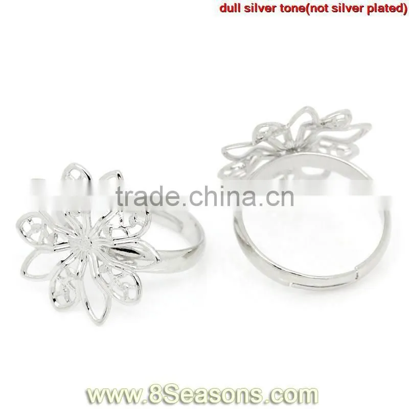 Fashion Copper Adjustable Button Rings Silver Tone Ring Fit Snaps