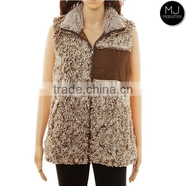 Wholesale Frosted Tip Heathered Zip Sherpa Woman Vest