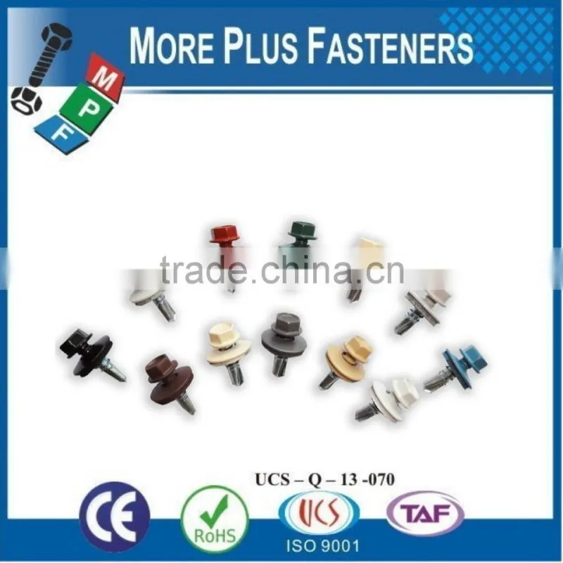 Made In Taiwan Hex Washer Head Bonded Washer Roof Screw Painted Head Hex Roof Screw Polycarbonate Dome Sealer Screw Metal Timber