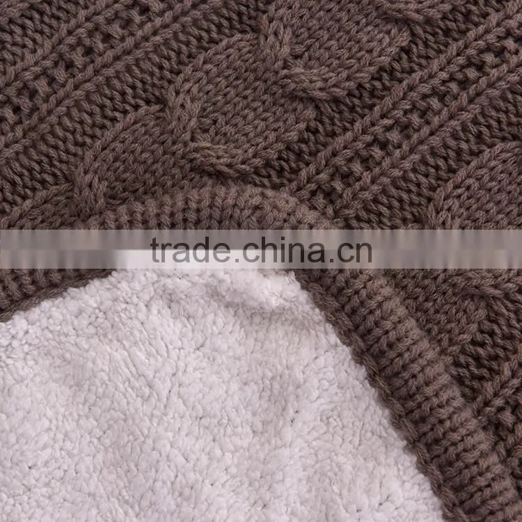 hot selling soft acrylic knitting crochet blanket backside sherpa