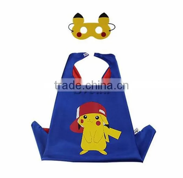 High Quality Pocket Monster Pikachu Cloak with mask 70cm Halloween cosplay Pokemon Pikachu mask