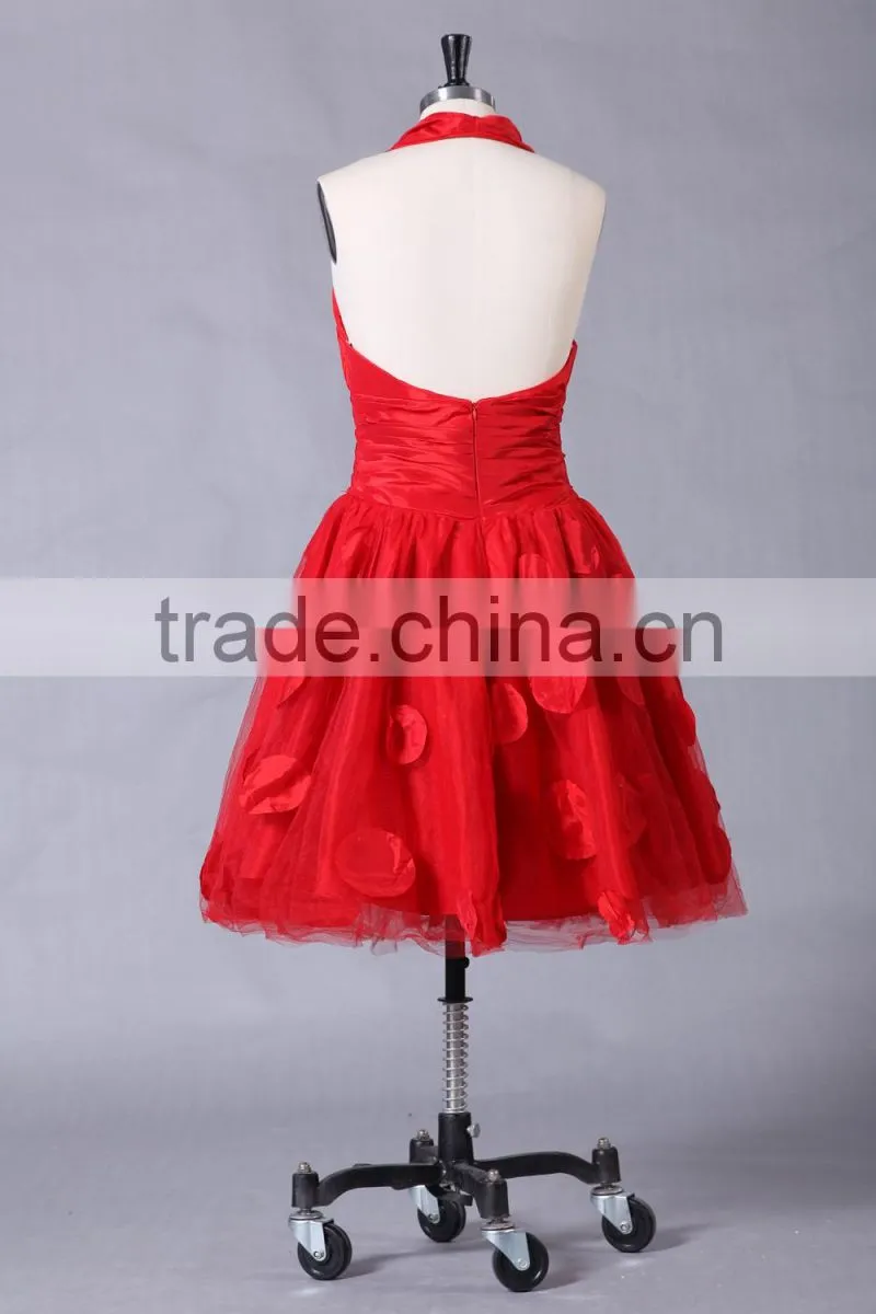 2017 new designer ruffle knee-length poly chiffom evening dress ED108