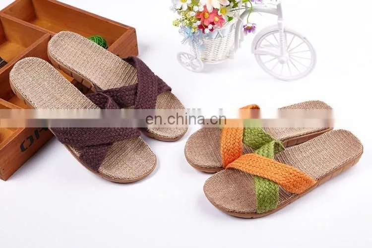 Wholesale new arrival women flax slipper plain slippers slip on 2017