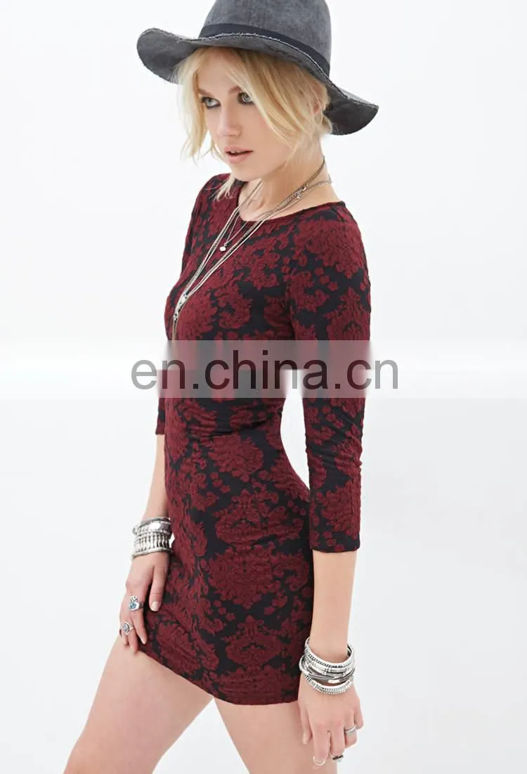 High quality long sleeve damask bodycon women dress OEM Guangzhou Clothing