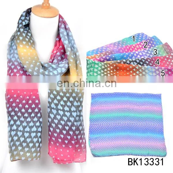 2015 New Arrive Heart Print Wholesale Spring Summer Twill Shawl Fashion Chiffon Scarf