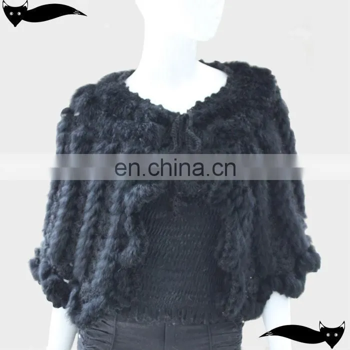 2013 New arrival black knitted rabbit fur shawl
