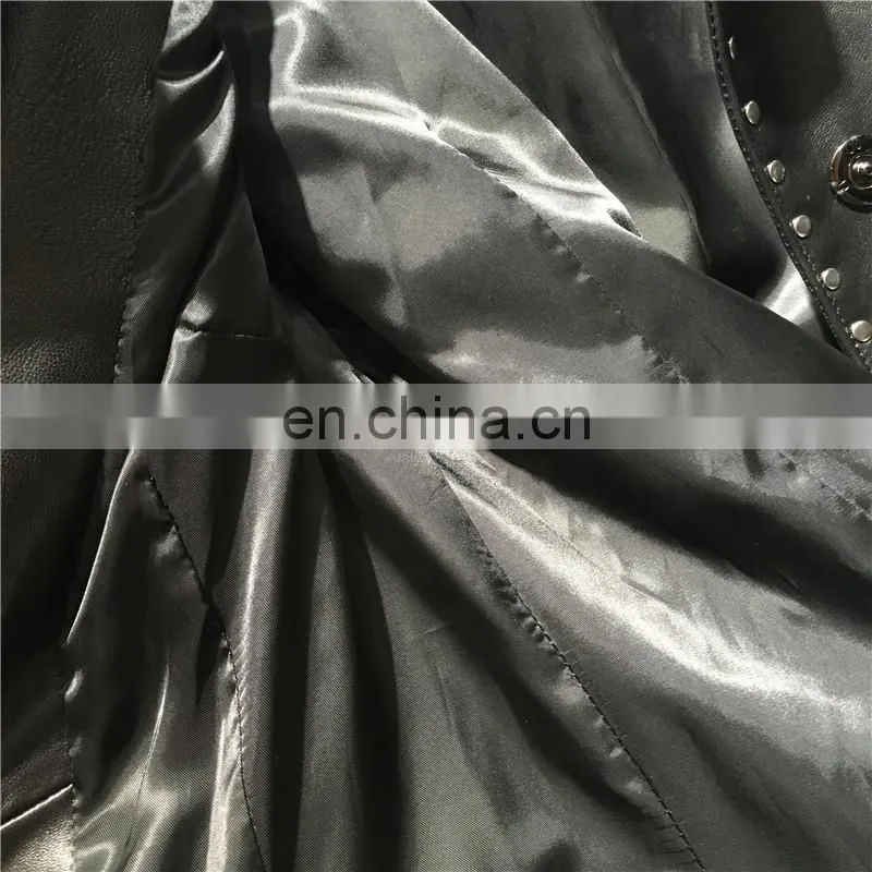 Women Fashion Long Black Rivet Real Leather Coat Leather Trench Coat