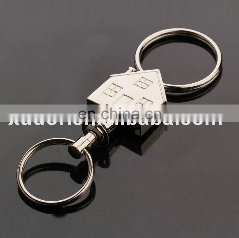 Custom Made House Shaped Blank Metal Keychain with double rings