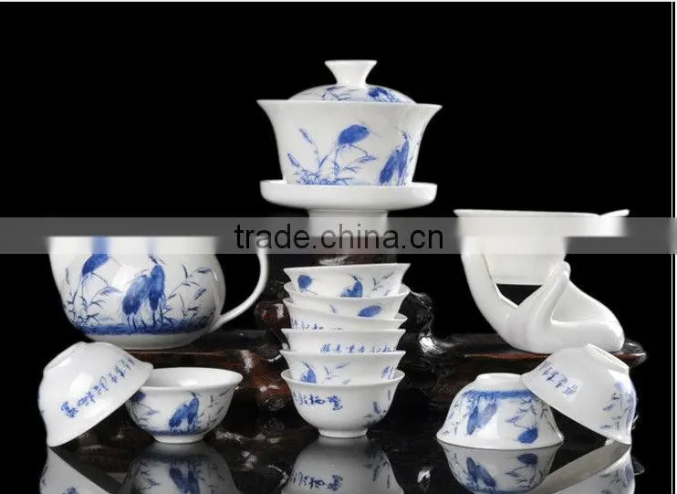Bird Design Ceramic Tea Set Suit Porcelain Teaset 14 Pcs