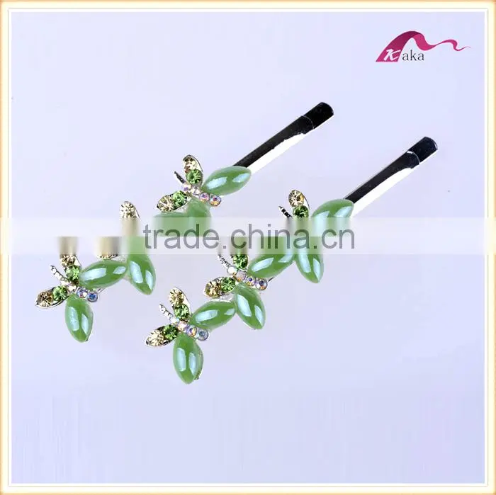 Wholesale Price New Arrival Multi Colors Elegant Hair Grips Metal Crystal Decorated Butterfly Ceramic Beads Hair Clips For Gifts