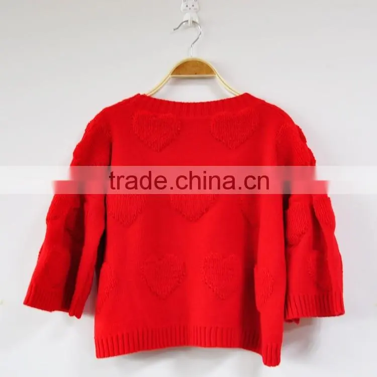 Short Sleeves Sweater Cashmere Pure Red Girls Knit Sweaters
