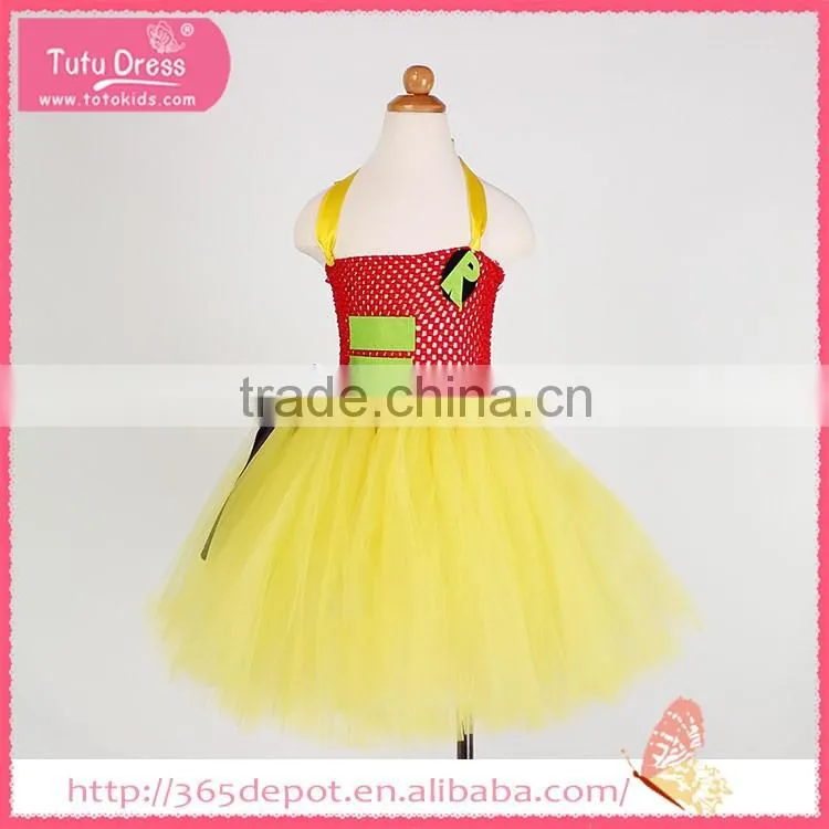 Ruffle light yellow backless girl gauze dress halloween costume