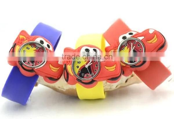 Cute cars slap watch with glass face quartz movt silicone strap for child