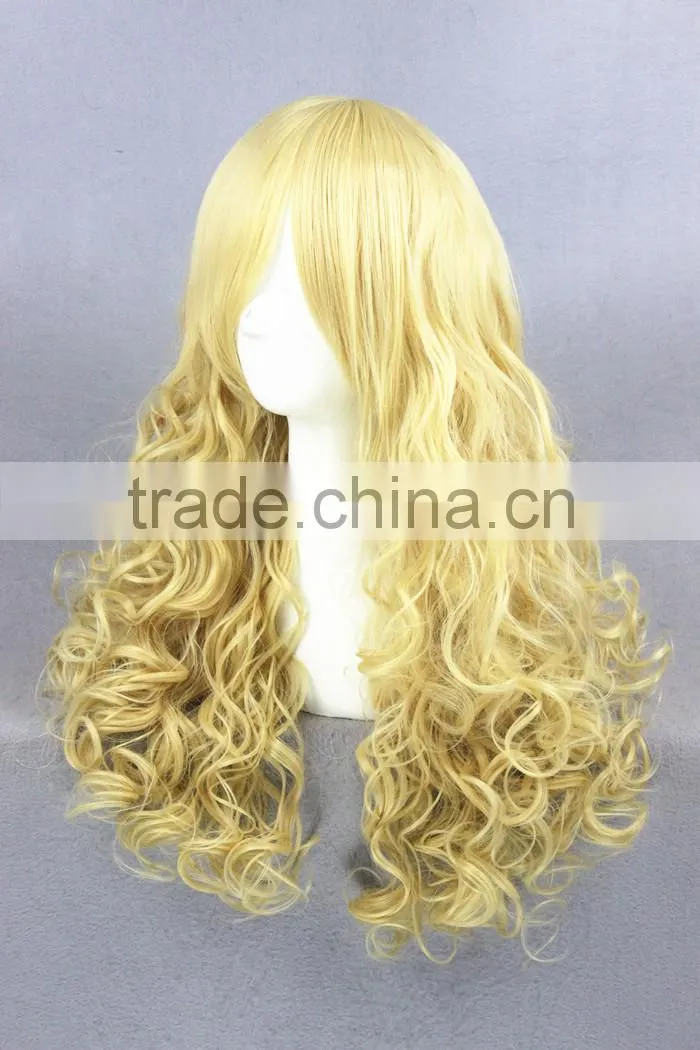 High Quality 55cm Medium Long Wave Lolita wig Light Yellow Synthetic Anime Wig Cosplay Costume Hair Wig Party Wig
