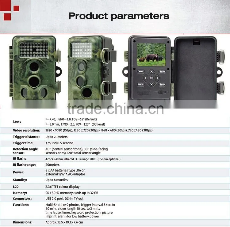 Outdoor Hunting Thermal Vision Camera With 42pcs 940nm infrared Trail Camera IP 54 Protected