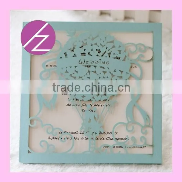 Most popular lover and ballon style custom names and size on wedding invitation card can have RSVP printing invite card