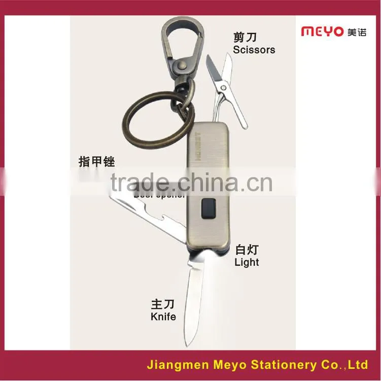 2015 Custom Made Alloy Keychain with Beer Opener,Scissors,Light,Nail files, knife For Bank Gift