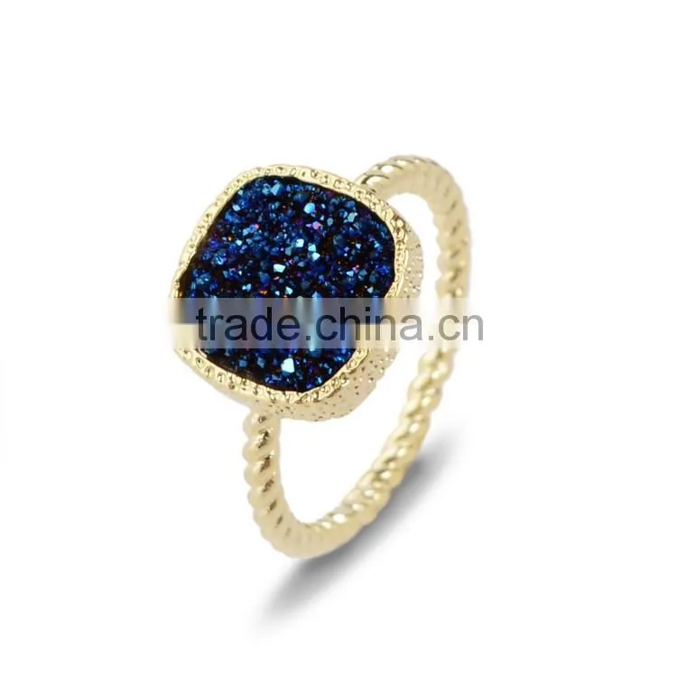 Navy Blue Druzy Ring Cushion Square Cut Stacking
