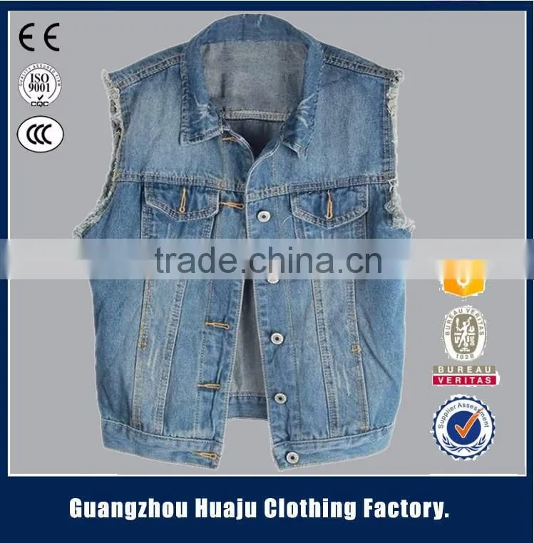 Wholesale 100% Cotton Indigo Fashion Men Biker Denim Waistcoat