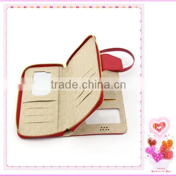 Morden lady fashion wallet leather phone case ,4-5.5 inch universal smart phone wallet style leather case with strap and mirror