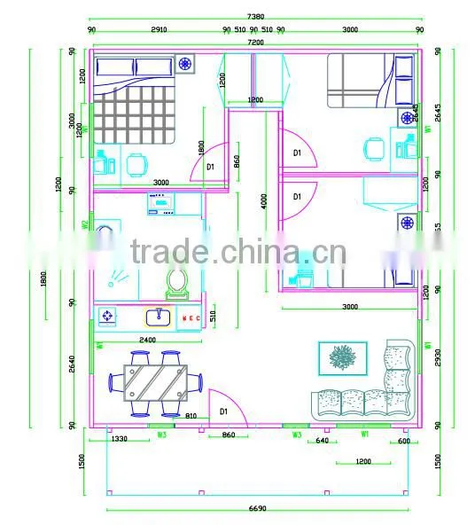 economical three bedroom house plan/beautiful decorative prefab concrete house
