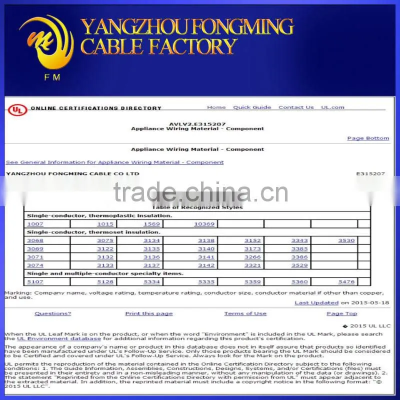 Pvc Insulated UL2464 electric two cores 2mm2 wire