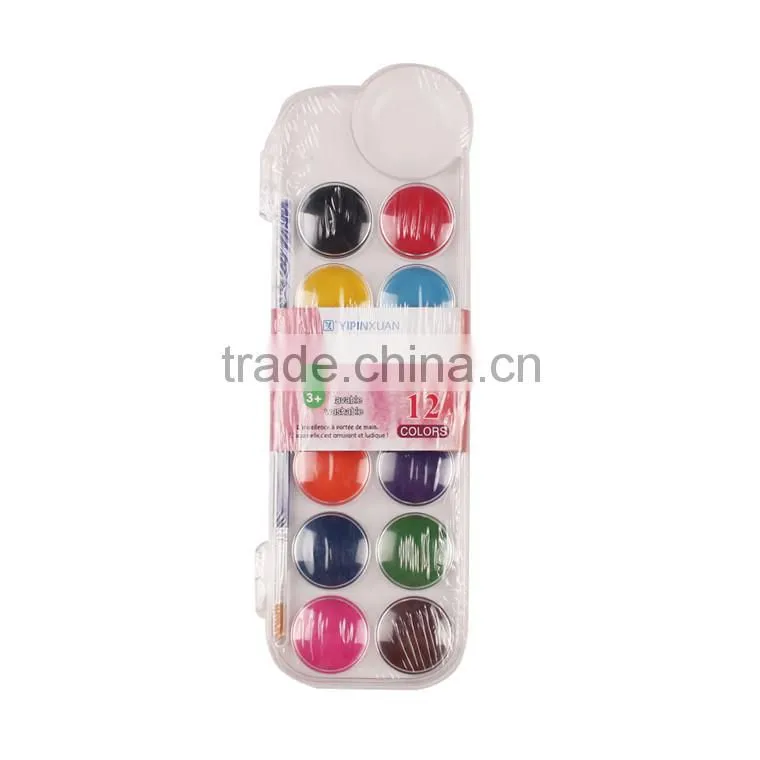 China Hot Selling High Quality 12Colors Dry Water color Paint Set For Kids With Brush