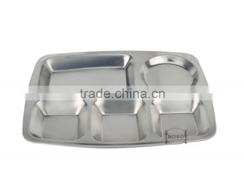 Fast Food Use Stainless Steel Divided Dinner Plates with 5 Compartment