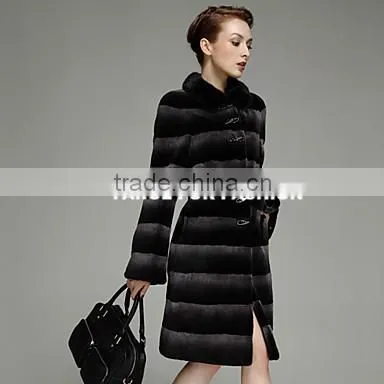 rex14006 Brilliant Long Sleeve dyed Rex Rabbit Fur Coat