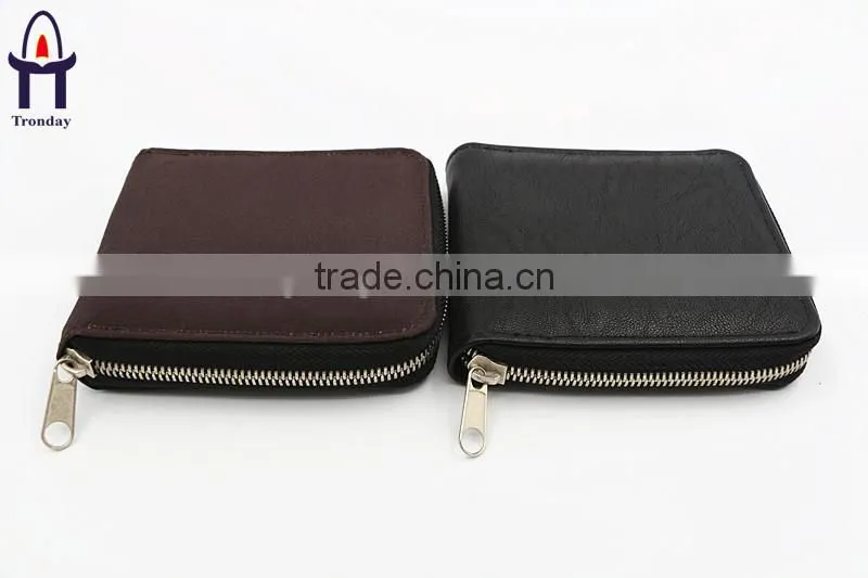 Brown fabric mens wallet black PU money clip wallet for men with zipper closure