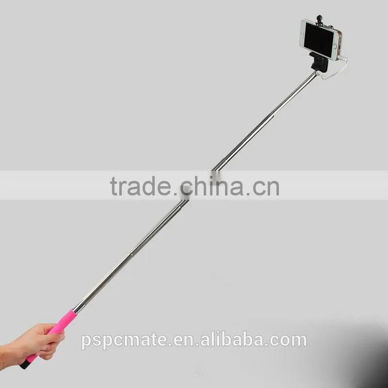 Extendable Handheld selfie stick with cable Wired Remote Shutter Selfie Stick Telescopic Holder Different color for choice