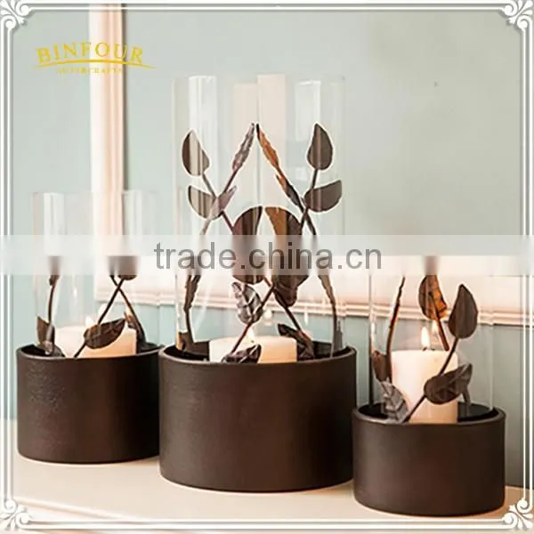 Vintage round iron glass candle holder for indoor table decoration