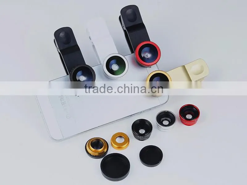 Hot Universal Clip Camera 3 in 1 Mobile Phone Lens Fish Eye + Macro + Wide Angle for iphone 6 5 5s Samsung s5 and all Cell Phone
