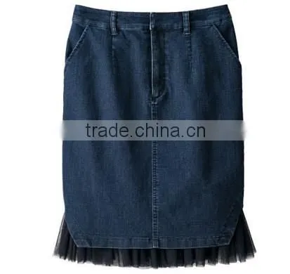 Women's Black Maxi Denim Petticoat Oem Service Elastic Waist Long Pencil Jeans Skirt