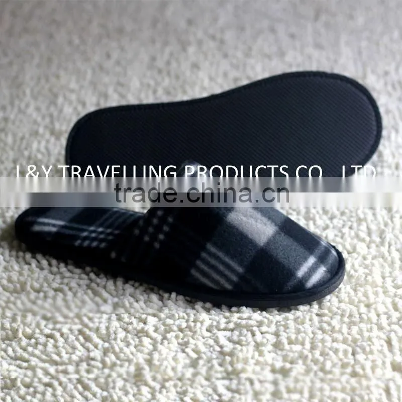Mens classic grid nap fabric closed toe hotel SPA indoor Slippers