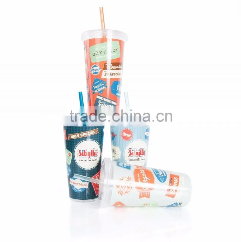 Wholesale Price Joyshaker Paper Insert Plastic Cup, 450ml Double Wall Sipper Drink Cup